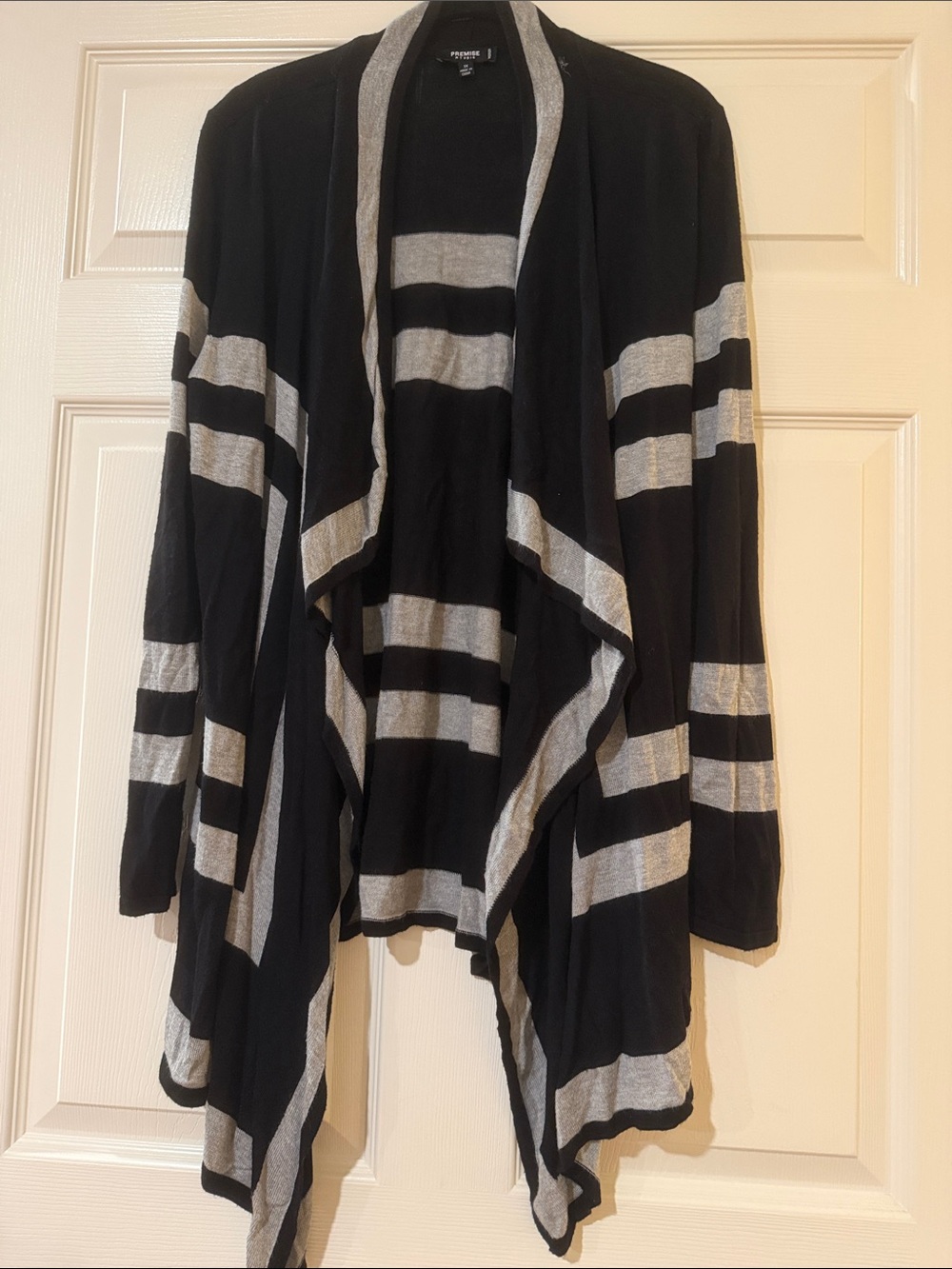 Premise Black and Gray Striped Drape Front Cardigan